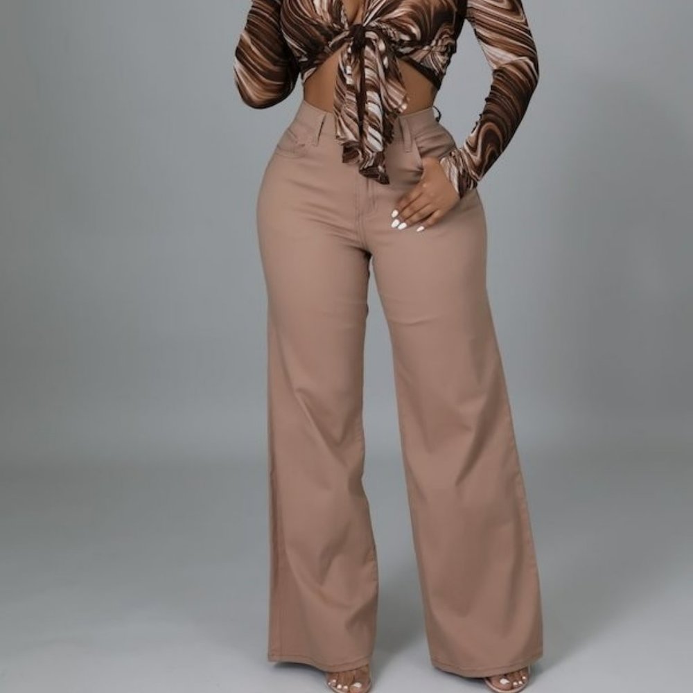 Wide Leg Chino High Waisted Khaki Denim High Rise Lightweight Tan Size 5 New